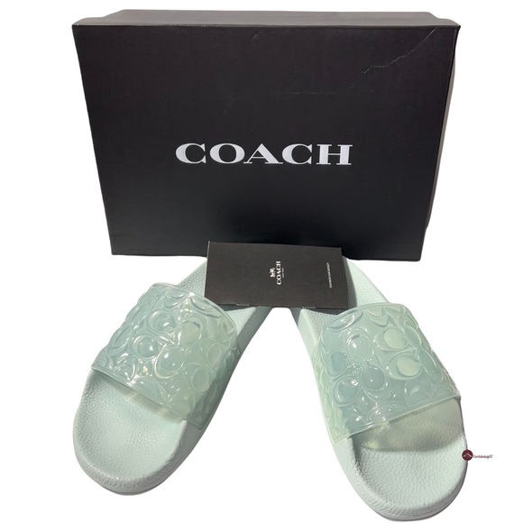 COACH Blue UNNA Embossed Logo Clear Jelly Slip On Sport Pool Slides Sandals 10 - Picture 9 of 13